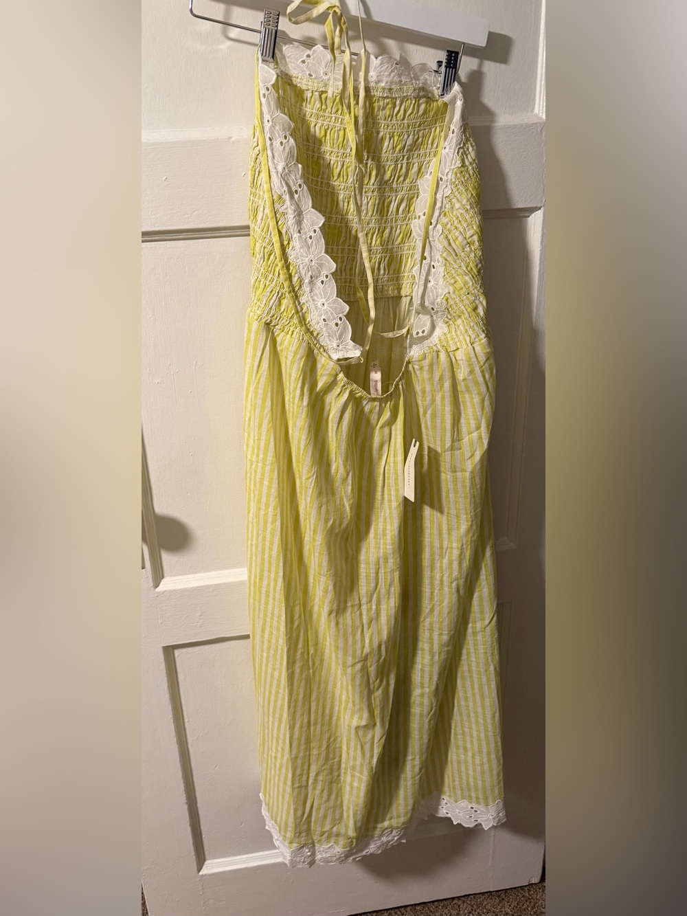 Anthropologie Lyrebird Yellow Striped Midi Dress floral trim Ladybug Print Sz L - Picture 4 of 14